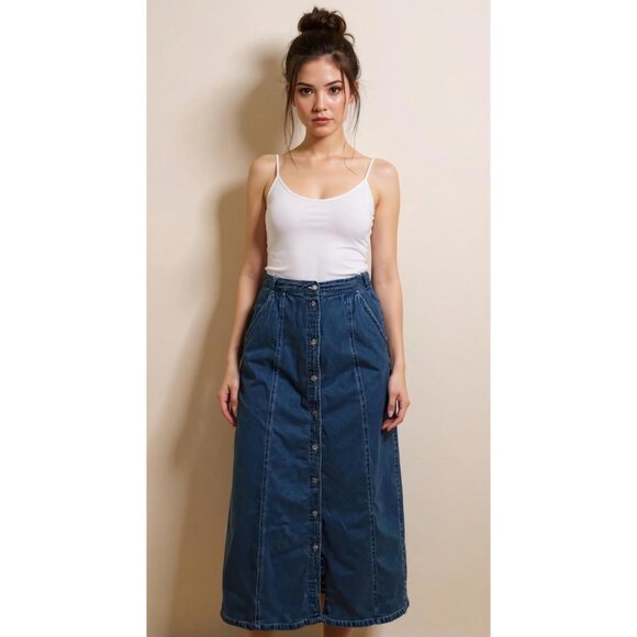 Erika & Co Dresses & Skirts - Vintage Erika & Co Button-Front Denim Maxi Skirt With Pockets Womens Size M